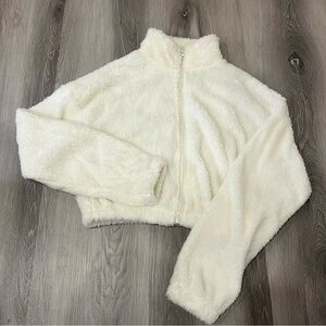 SHEIN White Fuzzy Zip-Up Jacket Size XS